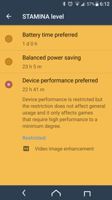 Battery - STAMINA level configuration