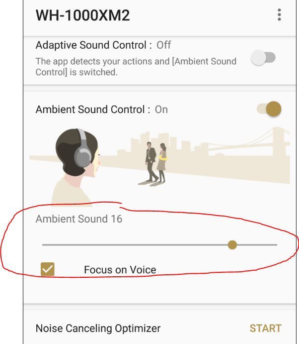 The ambient sound slider