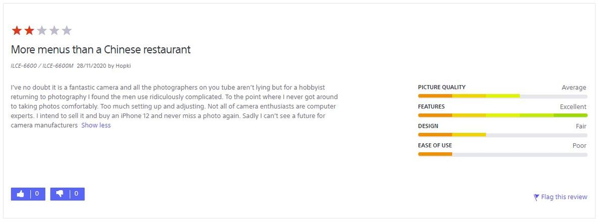 latest review from the sony.co.uk product page of the a6600 camera.